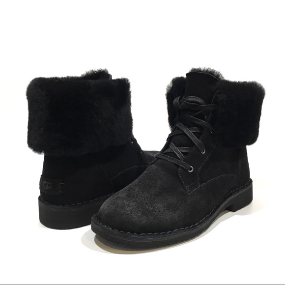 UGG Weylyn Shearling Cuff Ankle Boots -Black Suede -US 9.5 -NEW - Picture 1 of 8